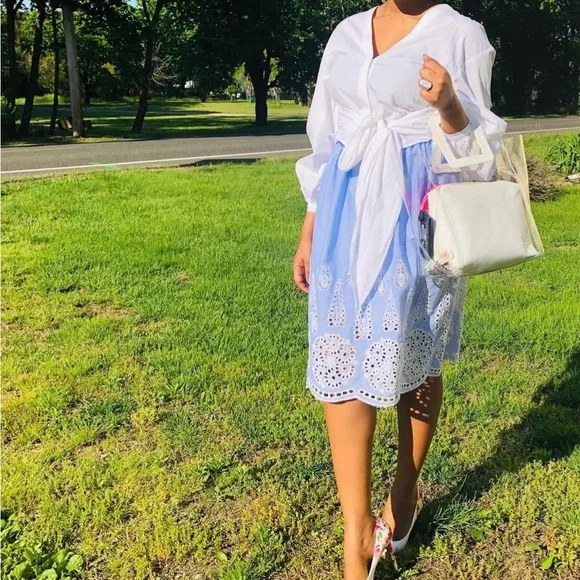 White and Blue Embroidered Skirt - Picture 2 of 2